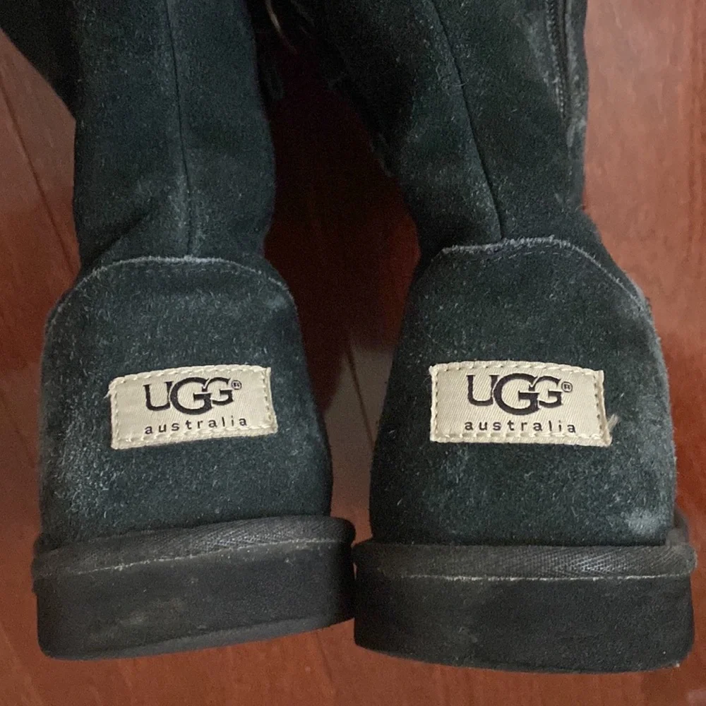 UGG Australia Tall Black Boots with Belted Purple Side Stripe and Side Pocket